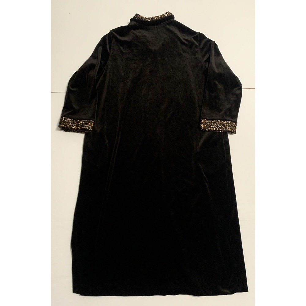 Cinema Etoile Robe Womens 2X Black Animal Print Trim Velvet Velour Maxi Zip - Picture 10 of 14